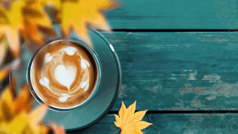 Cup of coffee in an autumn setting