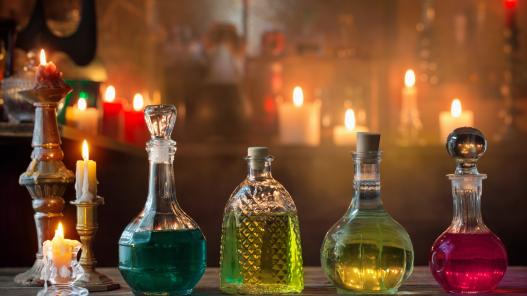 Alchemy bottles of different colors