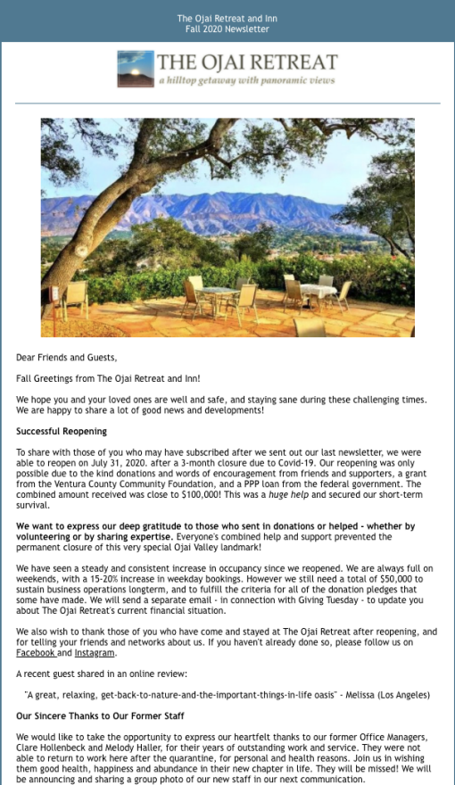 Ojai Retreat Newsletter Ojai Retreat Newsletter