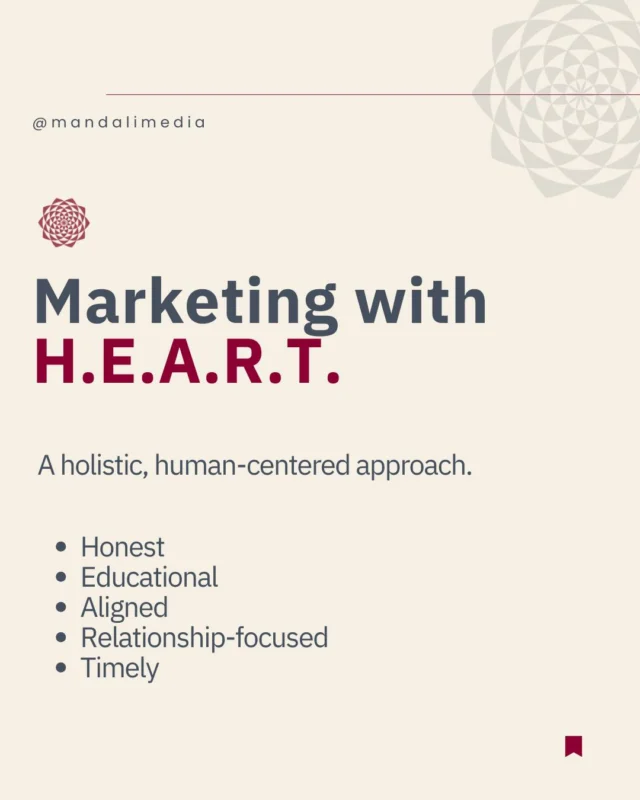 Marketing with H.E.A.R.T. ♥️⠀⠀Lead with honesty, educate your audience, align every action, prioritize relationships, and deliver messages at the right time 🖋️⠀⠀Build trust, connection, and growth while staying true to your mission 🧭⠀⠀✨ Ready to bring H.E.A.R.T. into your marketing? 🌹 Let’s create a strategy that feels intentional, aligned, and human. Reach out to start today!⠀⠀#MarketingWithHeart #HolisticMarketing #CommunityFocused #GrowthDriven #MandaliMedia⠀
