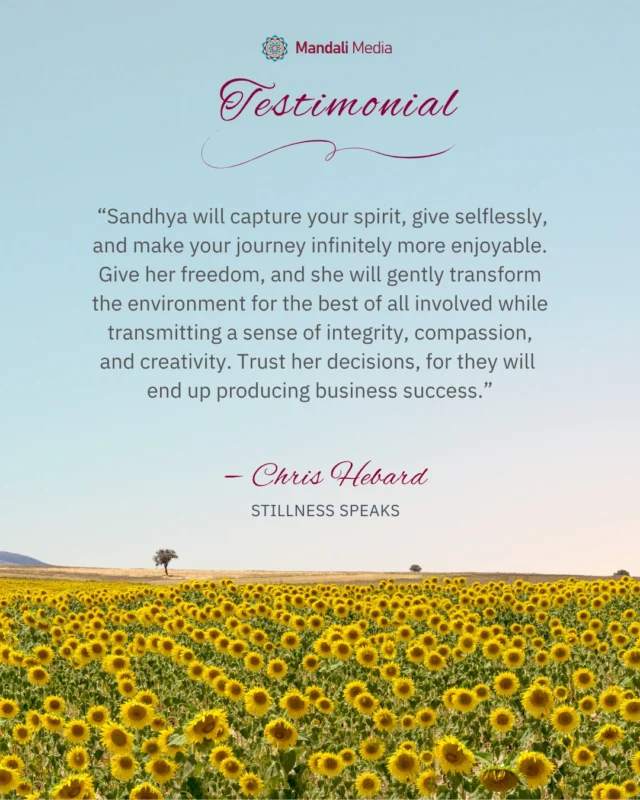 ✨ What clients say about working with Mandali Media:⠀⠀“Sandhya captures your spirit and makes the journey infinitely more enjoyable. Trust her decisions—they lead to real business success.” — Chris Hebard, Stillness Speaks⠀⠀At Mandali Media, we don’t just market your business—we honor your vision and values every step of the way.⠀⠀Want to hear more from clients who’ve experienced this? Tap the link in bio or visit mandalimedia.com/testimonials to see their stories.⠀⠀#ClientLove #MarketingWithHeart #CommunityFocused #GrowthDriven #MandaliMedia⠀⠀